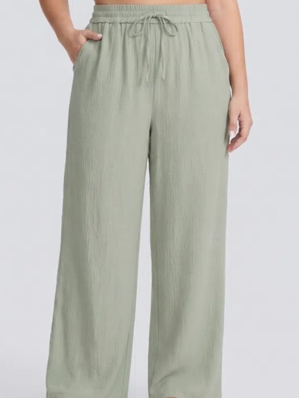 NWT Halara High Waisted Drawstring Linen-Feel Wide Leg Pants Seafoam 1XL *Tall*